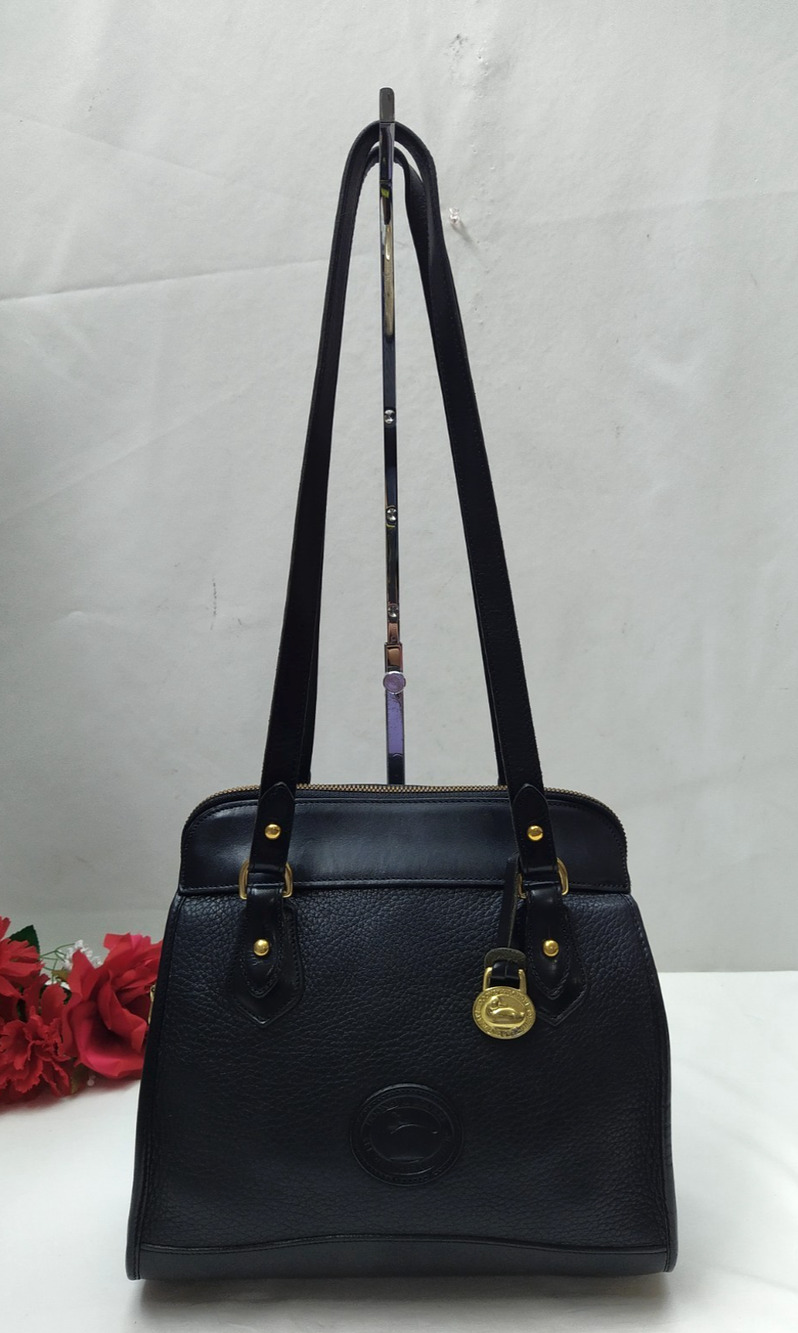 Dooney & Bourke Black Leather Double Handles Shoulder Bag - VTG Made in USA